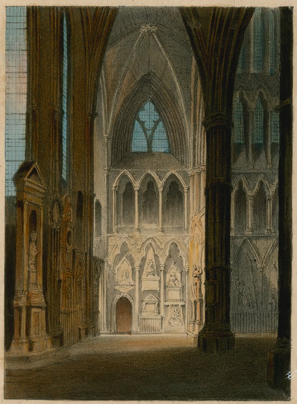 Spooners Protean Views: Poets Corner, Westminster Abbey, Londyn, Zmiana na Shakes of Shakespeare, Scott i Byron autorstwa English School