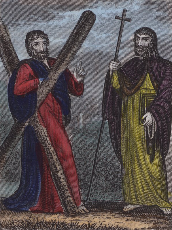 St Andrew, St Philip (kolorowy grawerunek) autorstwa English School