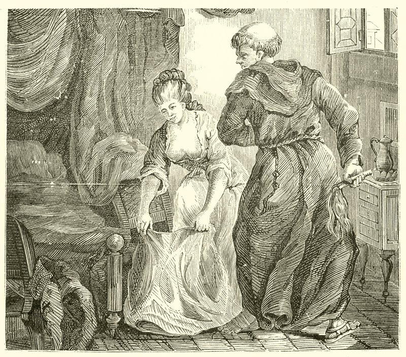 Św. Edmund, biskup Canterbury, podczas studiów w Paryżu, był dręczony przez bardzo piękną młodą kobietę autorstwa English School