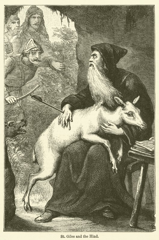 St Giles and the Hind (rycina) autorstwa English School