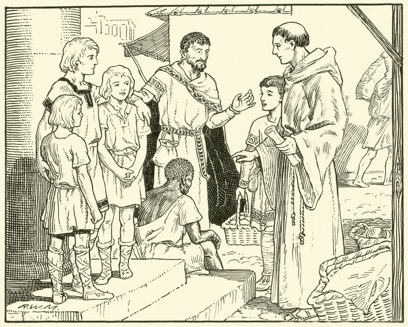 Św. Grzegorz i niewolnicy angielscy (atrament na papierze) autorstwa English School