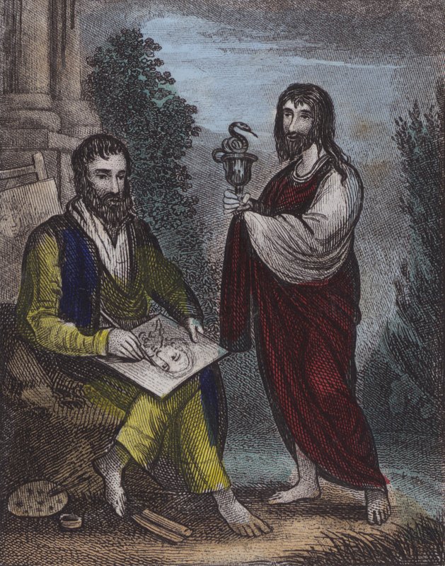 St Luke, St John (kolorowy grawerunek) autorstwa English School
