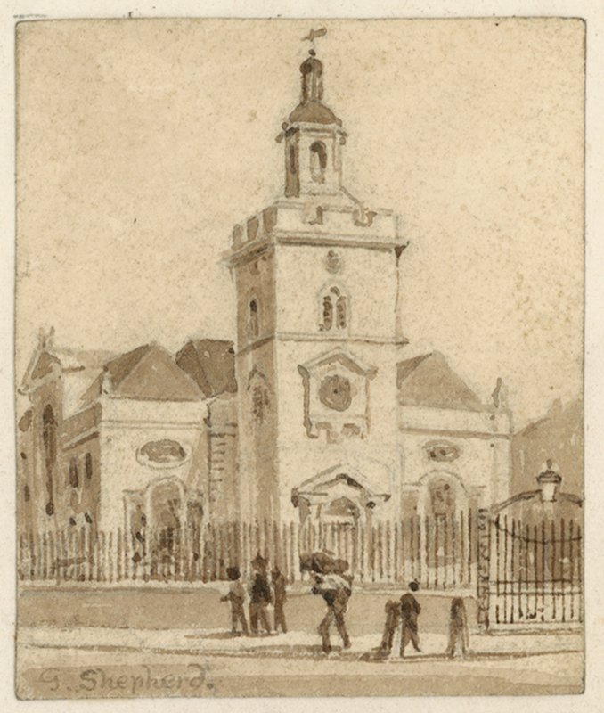 St Mary, Whitechapel, Londyn (wc na papierze) autorstwa English School