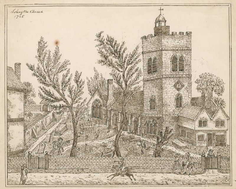 St Marys (stary kościół), Islington (tusz na papierze) autorstwa English School