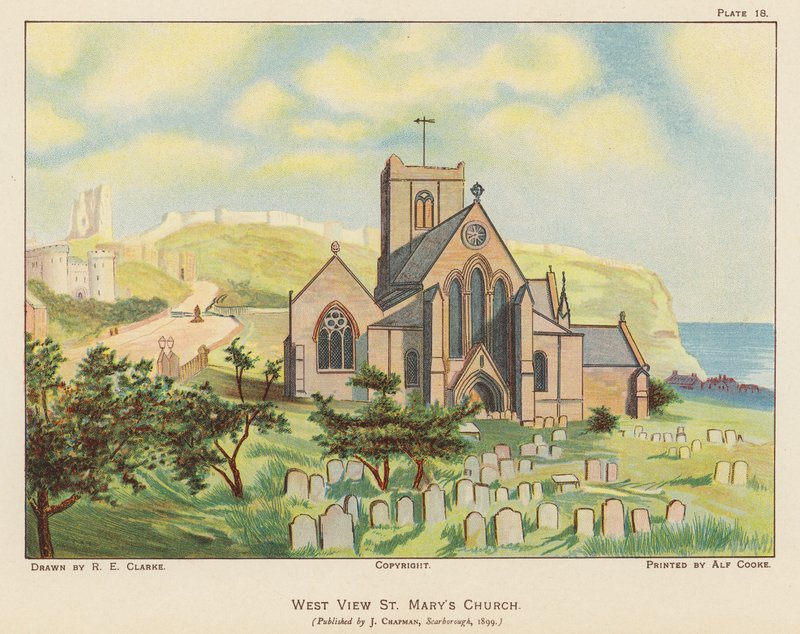 Kościół Mariacki, Scarborough (kolorowa litografia) autorstwa English School