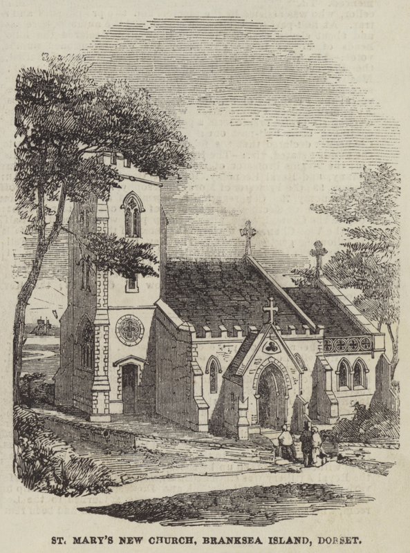 Nowy kościół Mariacki, wyspa Branksea, Dorset (grawerowanie) autorstwa English School