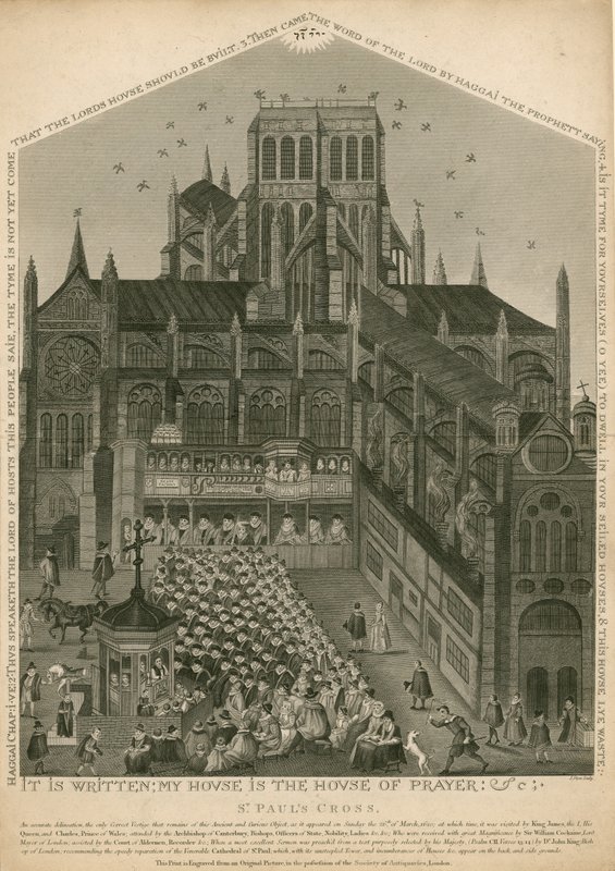 St Pauls Cross, Londyn, jak pojawił się 26 marca 1620 r. autorstwa English School