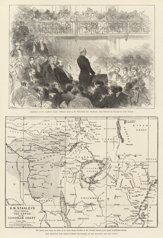 Wykład Stanleya dla Królewskiego Towarzystwa Geograficznego (rycina) autorstwa English School