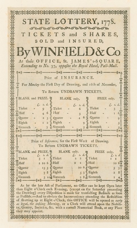 Loteria państwowa, 1778 autorstwa English School