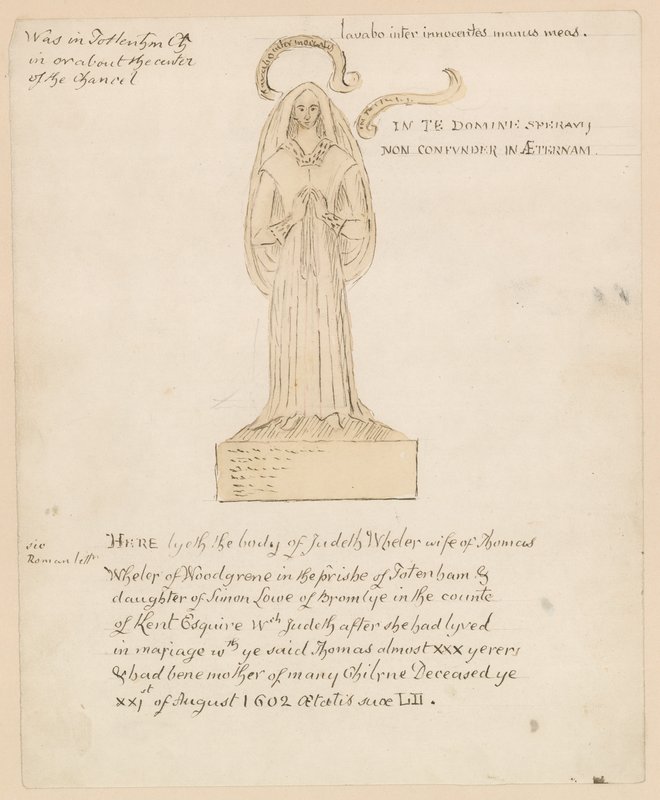 Posąg, nagrobek Judeth Wheler zmarłej 21 sierpnia 1602 (tusz na papierze) autorstwa English School