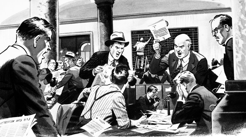 Biuro maklerskie podczas krachu na Wall Street w 1929 r. autorstwa English School