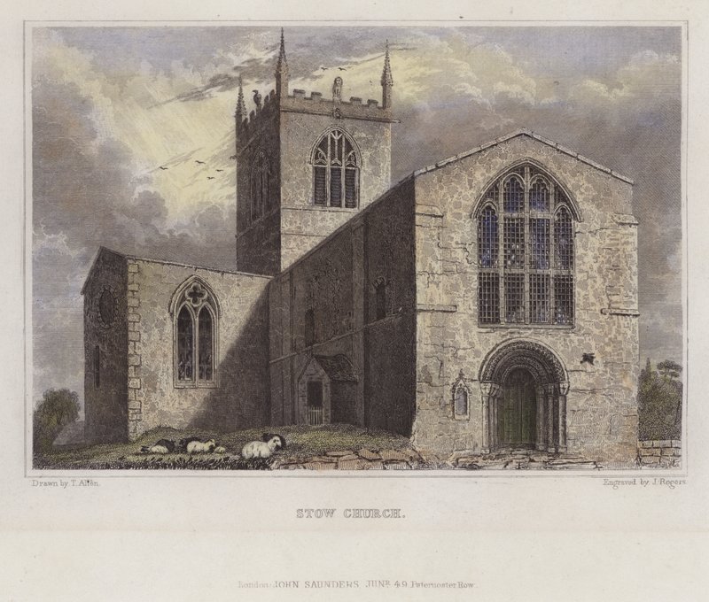 Kościół Stow, Lincolnshire (kolorowy grawerunek) autorstwa English School