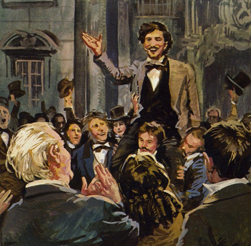 Strauss zadebiutował publicznie jako skrzypek z wielkim uznaniem autorstwa English School