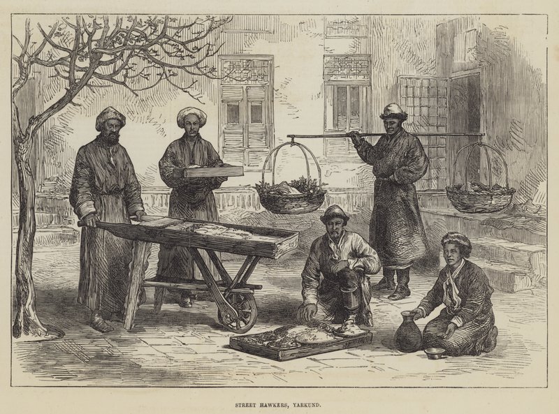 Street Hawkers, Yarkund (grawerowanie) autorstwa English School