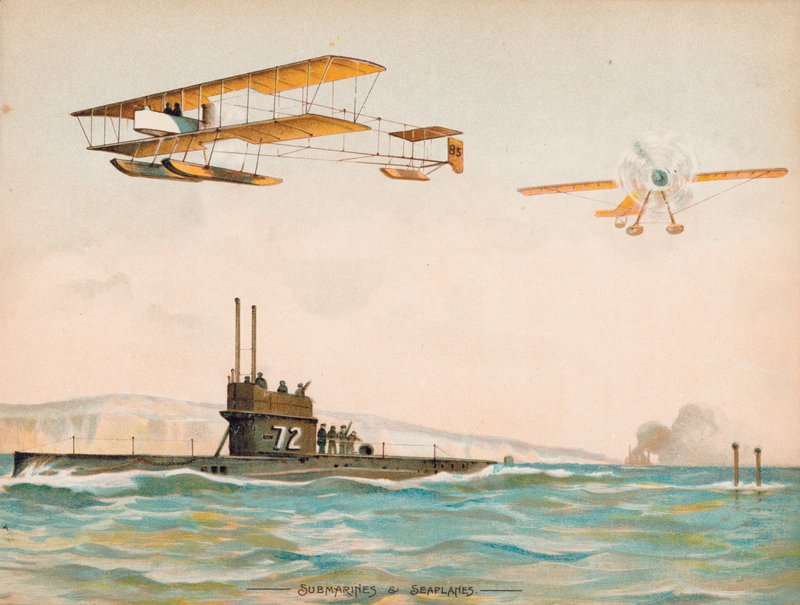 Okręty podwodne i hydroplany (chromolitho) autorstwa English School