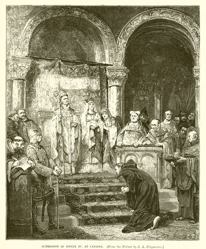 Złożenie Henryka IV w Canossa autorstwa English School