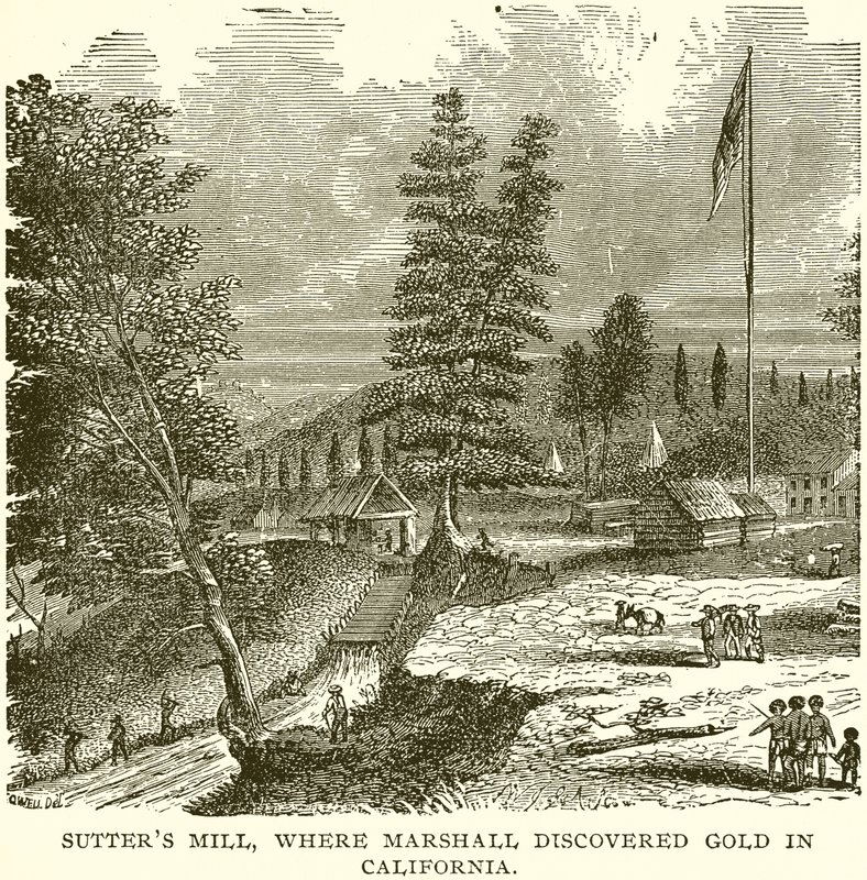 Sutters Mill, gdzie Marshall odkrył złoto w Kalifornii autorstwa English School