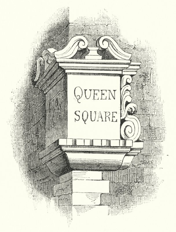 Tablety do rogów ulic, Queen Square (grawerowane) autorstwa English School