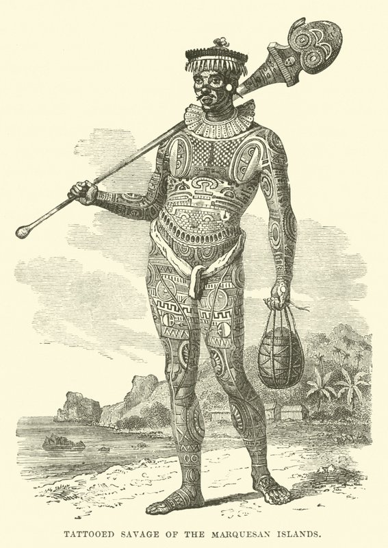 Wytatuowany Dzikus z Wysp Marquesan autorstwa English School