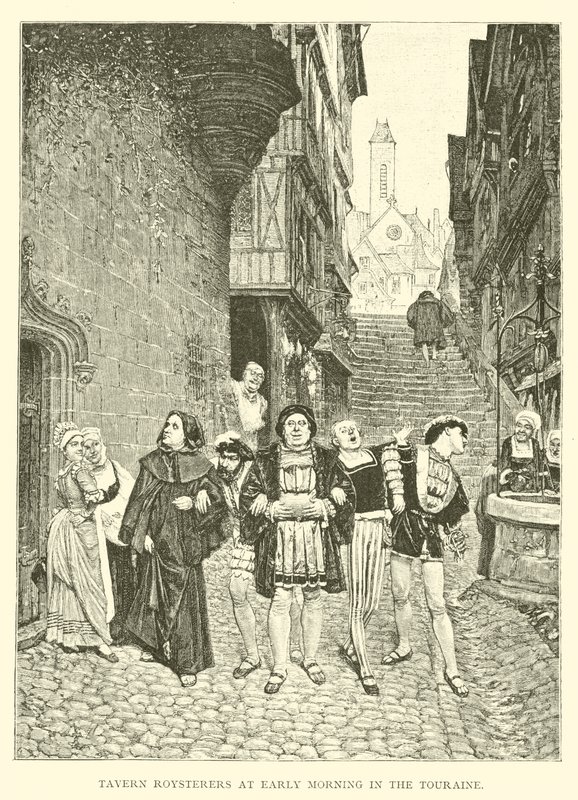 Tawerna Roysterers wczesnym rankiem w Touraine (rycina) autorstwa English School