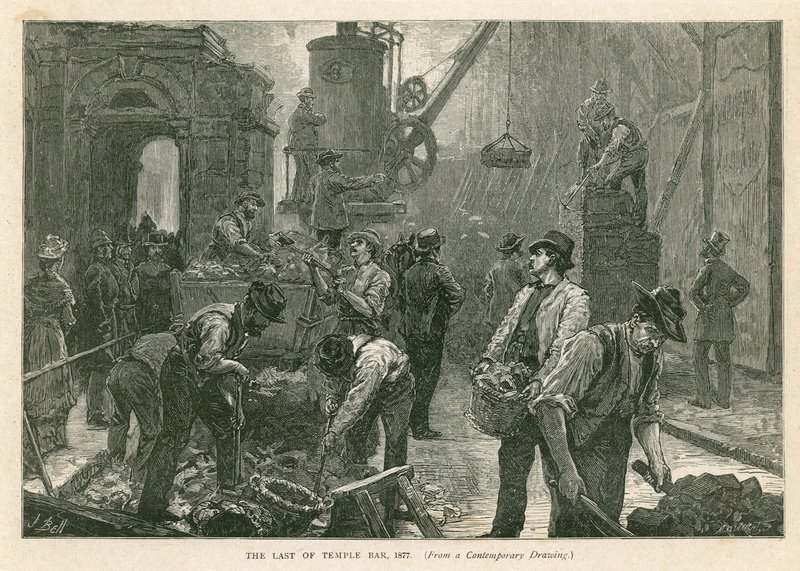 Temple Bar, Londyn, Rozbiórka, 1877 autorstwa English School