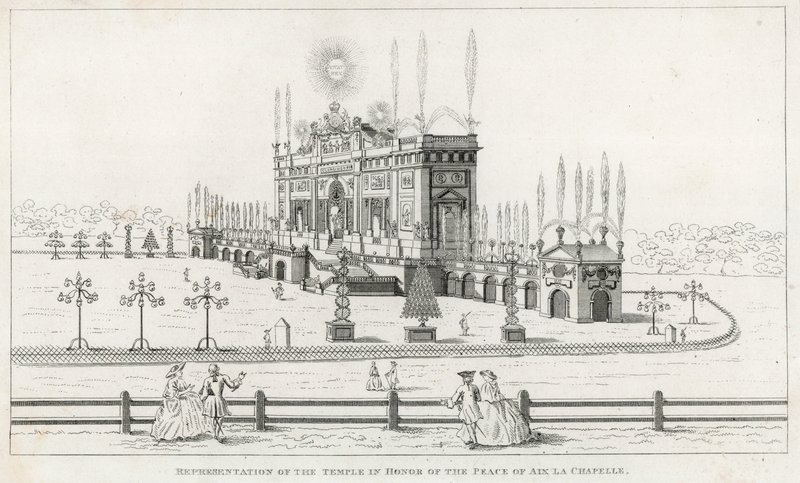Świątynia na cześć pokoju w Aix la Chapelle 1749 autorstwa English School