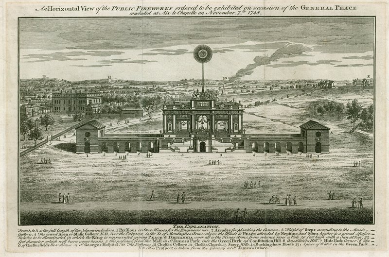 Świątynia na cześć pokoju w Aix la Chapelle 1749 autorstwa English School