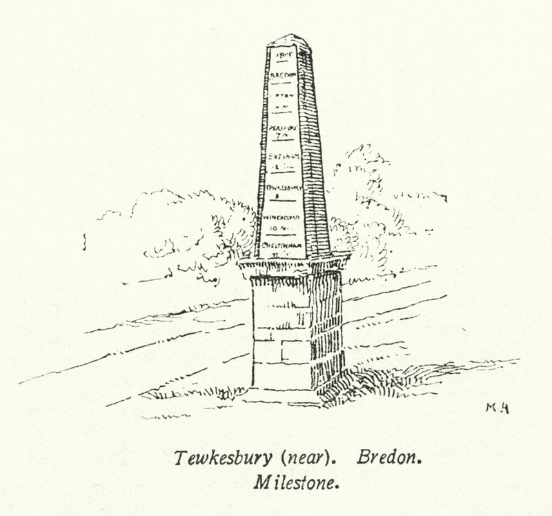 Tewkesbury, w pobliżu, Bredon, Milestone (litografia) autorstwa English School