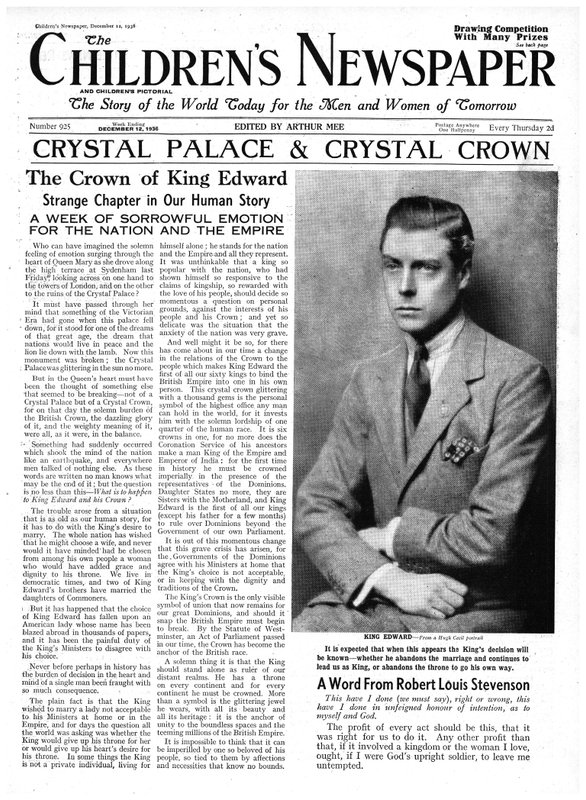 Kryzys abdykacyjny, pierwsza strona „Gazety Dziecięcej”, grudzień 1936 (druk gazetowy) autorstwa English School