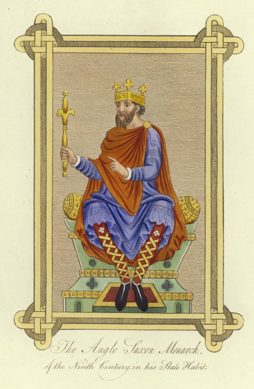 Monarcha anglosaski z IX wieku w habicie państwowym autorstwa English School