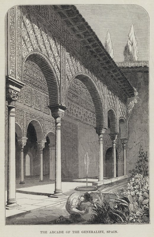 Arkada Generalife, Hiszpania (grafika) autorstwa English School