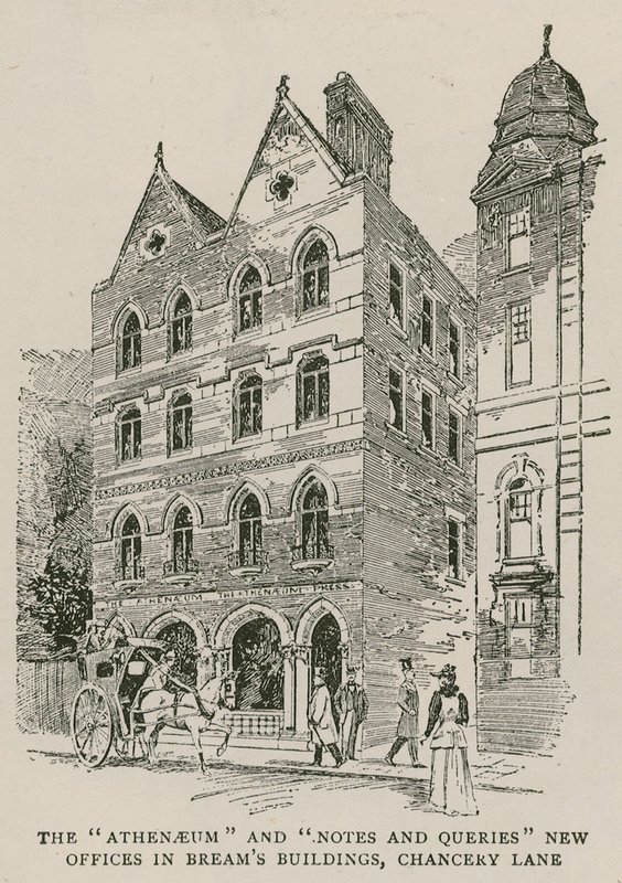 Athenaeum i Notes and Queries nowe biura w Breams Buildings, Chancery Lane, Londyn autorstwa English School