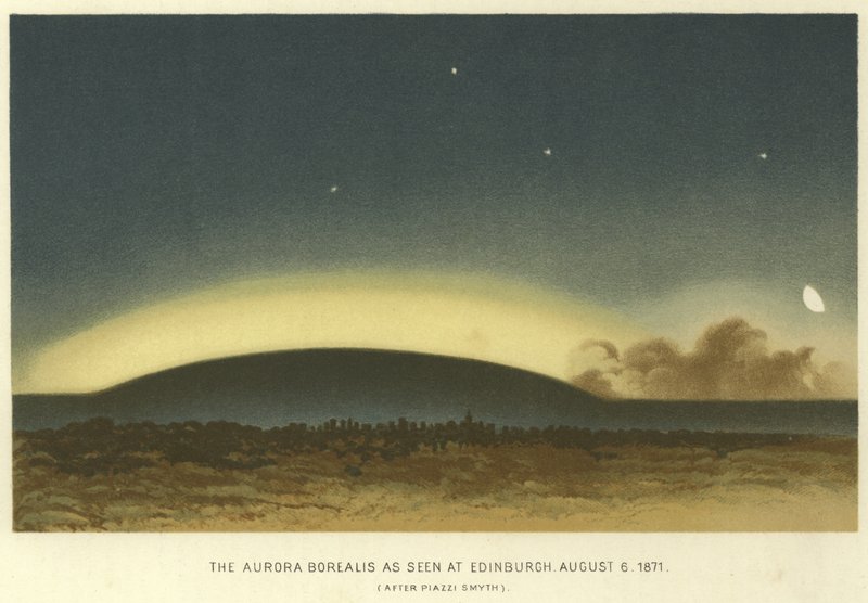 Aurora Borealis widziana w Edynburgu, 6 sierpnia 1871 r autorstwa English School
