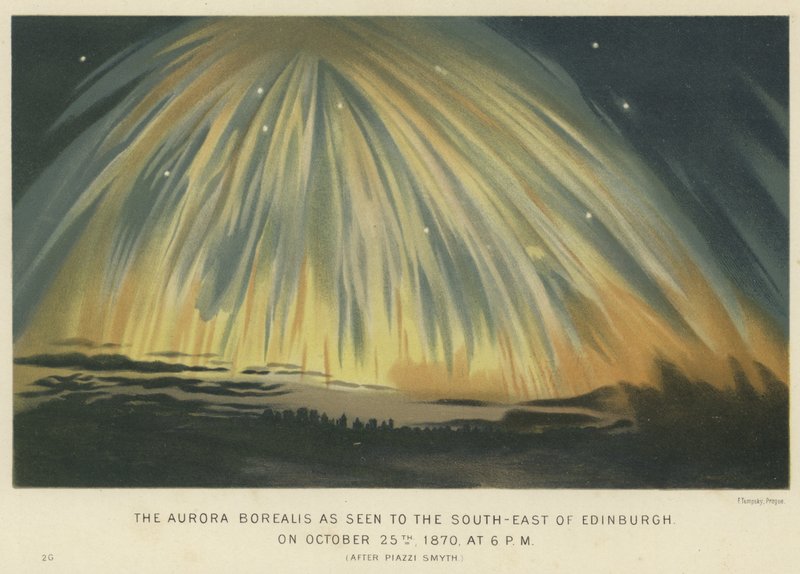 Aurora Borealis widziana na południowy wschód od Edynburga autorstwa English School