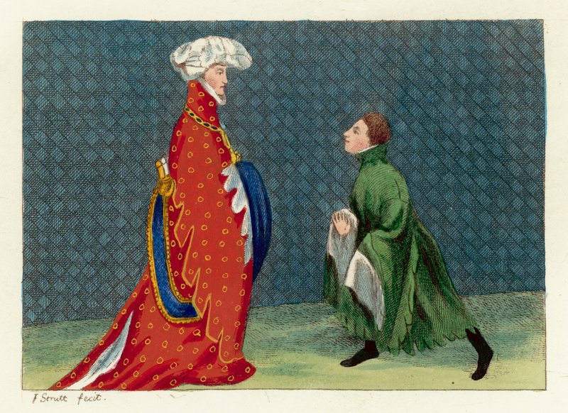 Autor składa hołd Rycerzowi Gascoigne (kolorowa rycina) autorstwa English School