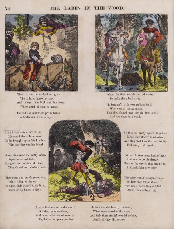 The Babes In The Wood (kolorowy grawerunek) autorstwa English School
