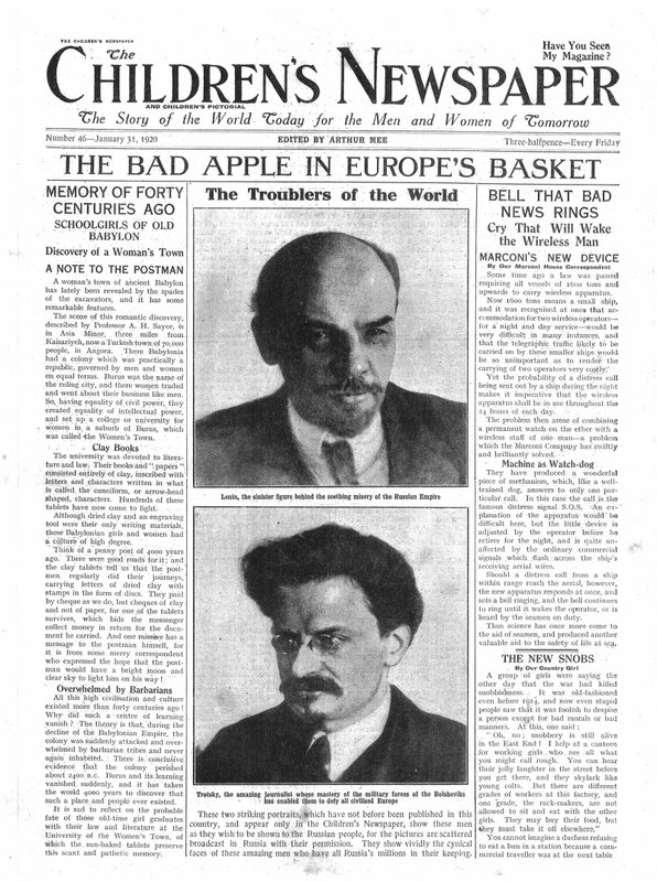 Złe jabłko w europejskim koszyku, strona tytułowa „Gazety Dziecięcej”, styczeń 1920 (druk gazetowy) autorstwa English School