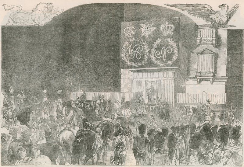 Bal Costume w Ambasadzie Francuskiej, Albert Gate House – Przybycie Jej Królewskiej Mości autorstwa English School