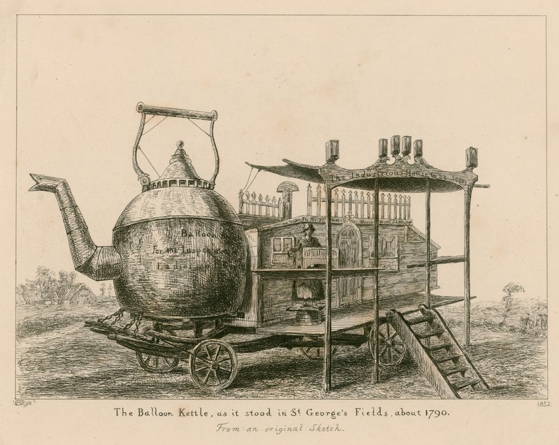Czajnik balonowy, jaki stał w St Georges Fields w Londynie, około 1790 r autorstwa English School
