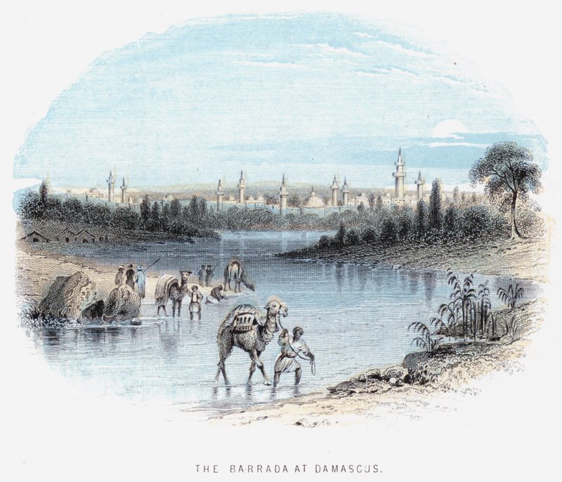 Barrada w Damaszku (kolorowy grawerunek) autorstwa English School