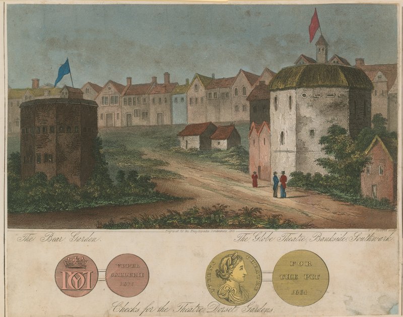 The Bear Garden and Globe Theatre, Bankside, Southwark, Londyn autorstwa English School