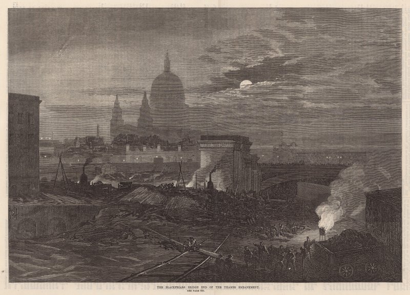 Koniec Blackfriars Bridge na nabrzeżu Tamizy autorstwa English School