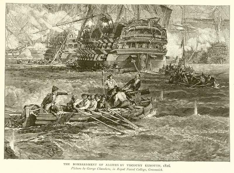 Bombardowanie Algieru przez wicehrabiego Exmouth, 1816 autorstwa English School