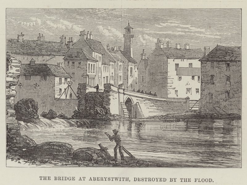 Most w Aberystwith, zniszczony przez potop (rycina) autorstwa English School