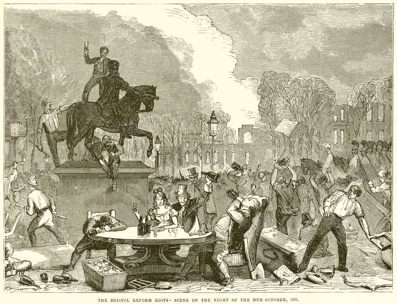 Scena zamieszek podczas reformy w Bristolu w nocy 30 października 1831 r. autorstwa English School