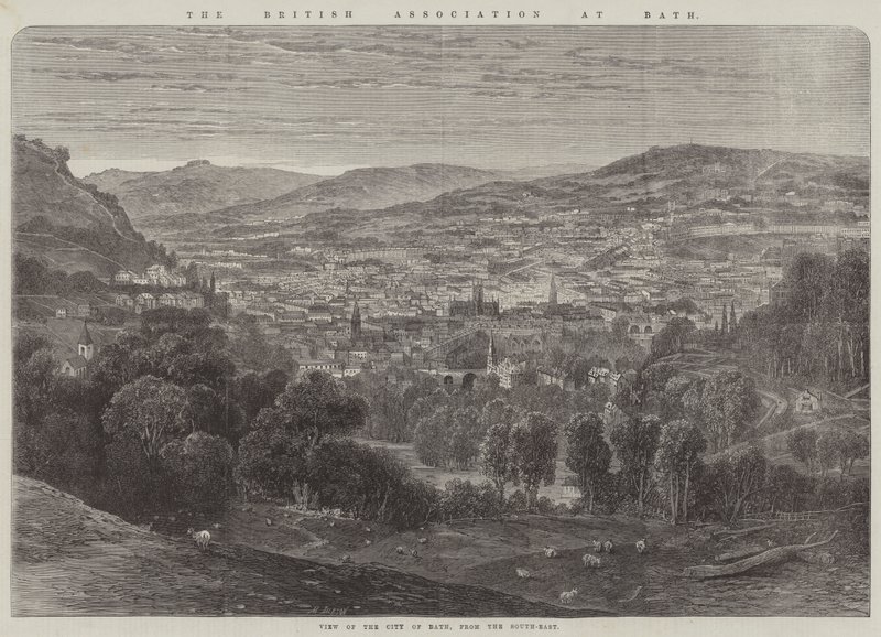 Brytyjskie Stowarzyszenie w Bath, Widok na miasto Bath, od południowego wschodu (rycina) autorstwa English School