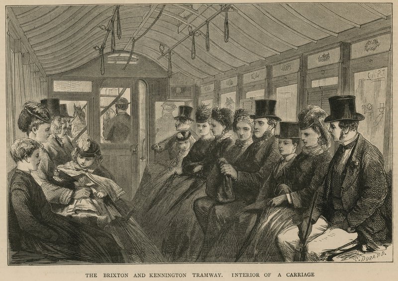 Tramwaj Brixton i Kennington - wnętrze wagonu autorstwa English School