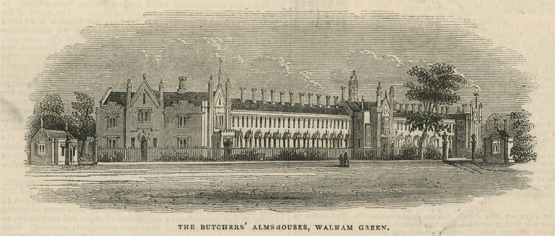 Butchers Almshouses w Walham Green autorstwa English School