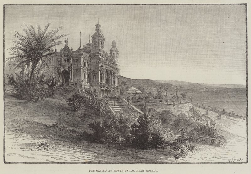 Kasyno w Monte Carlo, niedaleko Monako (grawerunek) autorstwa English School