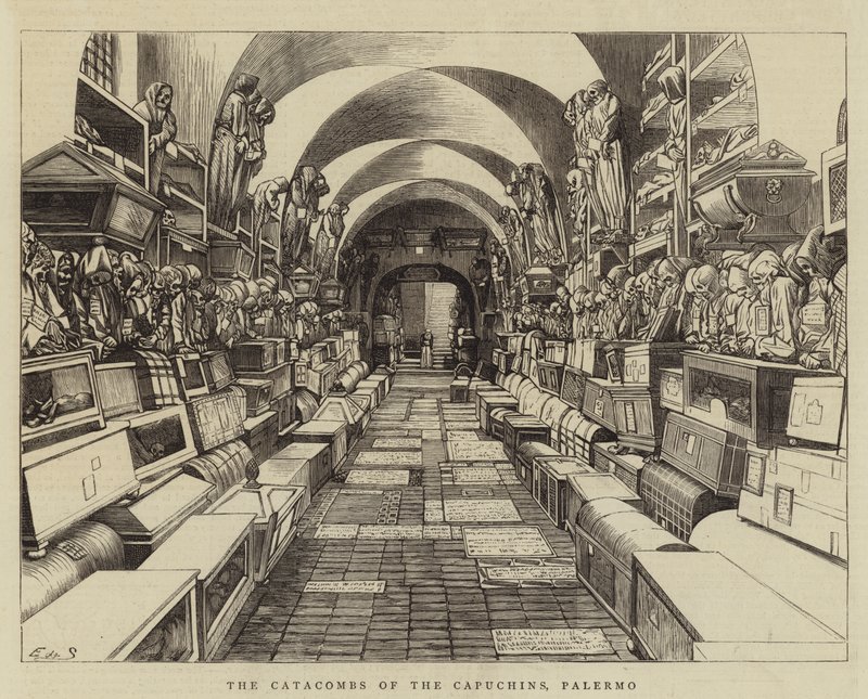 Katakumby Kapucynów, Palermo (rycina) autorstwa English School